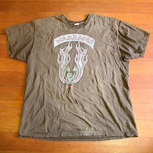 Warriors Biker Brown T-Shirt With White and Red Cobra Fire Graphic (L/LX)